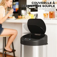 HOMCOM Poubelle de cuisine automatique 30 L en acier inoxydable, couvercle à fermeture en douceur, 32 x 30 x 68 cm, argent(m-7)