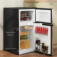 HOMCOM 88L Under Counter Fridge Freezer, Small Refrigerator with 5-Setting, 3 Star Freezer Rating, Black and Silver Tone(m-5)