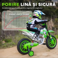 Homcom Motocicleta Copii 12V Verde – Reincarcabila, Cu Rotile de Siguranta(m-7)