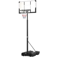 SPORTNOW Tabela de Basquetebol para Exterior com Altura Ajustável Portátil Estrutura Dobrável Painel Inquebrável Rodas e Base Preenchível 120x70x300-375 cm Preto(m-11)