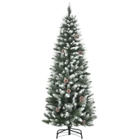 HOMCOM Albero di Natale Innevato da 150 cm con 464 Rami e 28 Pigne in Plastica e Metallo, Verde e Bianco(m-11)