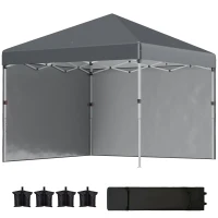 Outsunny Faltpavillon, 2 Seitenwände, höhenverstellbar, mit Transporttasche, rostfreies Stahlgestell, 3x3 m, Dunkelgrau(m-1)