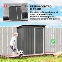 Outsunny Capanno Attrezzi con Tetto Inclinato e Porta Scorrevole, in Acciaio e PP, 163x89x182 cm, Grigio Chiaro(m-6)