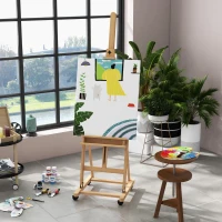 Vinsetto Chevalet d'artiste sur roulettes pliable en bois de hêtre pour toiles à peindre jusqu'à 118 cm bois naturel(m-10)