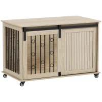 PawHut Jaula para Perros Medianos y Grandes Mesa Auxiliar Moderna con 2 Puertas y Cierre 100x56x65 cm Roble(m-7)