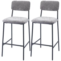 HOMCOM Set of 2 Chenille Fabric Bar Stools, Padded Bar Chairs, Wide Seat, High Back, 45.5x48x101cm, Grey(m-7)