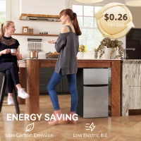 HOMCOM 88L Under Counter Fridge Freezer, Small Refrigerator with 5-Setting, 3 Star Freezer Rating, Black and Silver Tone(m-7)