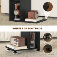 HOMCOM Beistelltisch, C-förmiger Servierwagen, 4 Rollen, 3 Fächer, 40 x 30 x 69 cm, Schwarz(m-8)