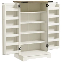 HOMCOM Armario Despensa Cocina con 2 Puertas 16 Estantes y Estantes Ajustables para Comedor Salón 60x40x104 cm Crema(m-1)