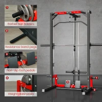 SPORTNOW Cable Crossover Machine, Multi-Function Power Rack with Pull Up Bar, Lat Pull Down System, Squat Rack, Barbell Bar(m-7)