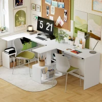 HOMCOM Scrivania Angolare Moderna con Ripiano Scorrevole per Tastiera e Scaffale a 4 Ripiani, Bianco(m-7)