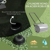 Outsunny Rouleau à gazon rouleau de jardin 50 cm, remplissage sable eau, poignée ergonomique, 58 x 32,5 x 113 cm, noir(m-4)