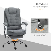 Vinsetto Poltrona da Ufficio con Telecomando e 6 Punti di Massaggio, in Tessuto misto velluto e lino, 67x79x111-121 cm, Grigio(m-7)