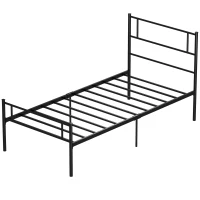 HOMCOM Cadre de lit 90 x 190 cm sommier à lattes en acier, tête de lit et pied de lit, hauteur 31 cm avec rangement sous le lit(m-1)