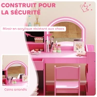 AIYAPLAY Coiffeuse pour enfants avec tabouret et miroir LED, table de maquillage pour 3 à 8 ans, 88,6 x 38,8 x 96,9 cm, rose(m-7)