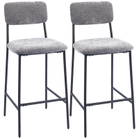 HOMCOM Set of 2 Chenille Fabric Bar Stools, Padded Bar Chairs, Wide Seat, High Back, 45.5x48x101cm, Grey