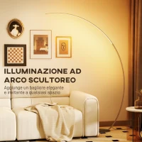 HOMCOM Lampada da Terra ad Arco Alta 172 cm a LED con Telecomando e Regolazione della Luminosità, Argento(m-5)