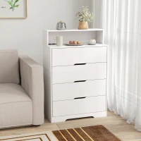 HOMCOM Cómoda para Dormitorio de 4 Cajones con Estación de Carga Puerto USB Puerto USB-C Estante Abierto 80x40x120 cm Blanco(m-8)