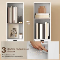 HOMCOM Bibliothèque, étagère à livres, meuble de rangement avec tiroir placard compartiments ouvertes, 30 x 24 x 158 cm, blanc(m-5)