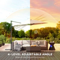 Outsunny 3(m) Cantilever Garden Parasol with Solar Powered Lights, Crank Handle & Cross Base, UPF 50+, 360° Rotation, Cream(m-5)