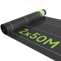 Outsunny 2m x 100m Heavy Duty Weed Control Membrane, Weed Membrane for Landscaping Driveway Gravel Artificial Grass Lawn Underlay, Black(m-10)