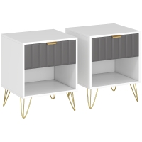 HOMCOM Nachttisch, Beistelltisch mit offenem Fach, Schublade und Griff, Stahlbeine, 45 x 40 x 55, blanc