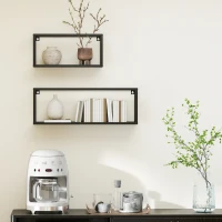 HOMCOM Zestaw 2 półek ściennych, udźwig 15 kg, do montażu na ścianie, stal, czarny(m-9)