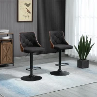 HOMCOM Lot de 2 tabourets de bar réglable en hauteur rotatif sur 360° avec repose-pieds, tissu capitonné(m-10)