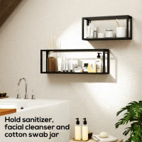 HOMCOM Zestaw 2 półek ściennych, udźwig 15 kg, do montażu na ścianie, stal, czarny(m-6)