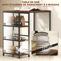HOMCOM Table de bar mange-debout avec 3 étagères de rangement et cadre en acier, 90 x 50 x 90,5 cm, brun rustique, noir(m-4)