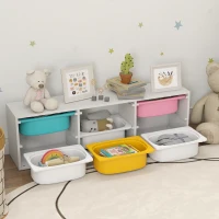 AIYAPLAY Meuble rangement enfant à 2 niveaux, étagère de rangement pour jouets enfants avec 6 bacs amovibles, 97x21x29cm, blanc(m-8)