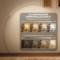 HOMCOM Lampada da Terra ad Arco Alta 172 cm a LED con Telecomando e Regolazione della Luminosità, Argento(m-4)