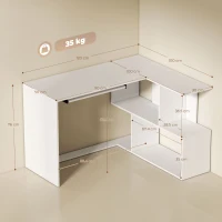 HOMCOM Scrivania Angolare Moderna con Ripiano Scorrevole per Tastiera e Scaffale a 4 Ripiani, Bianco(m-3)