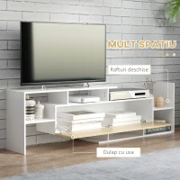 Homcom Mobilier TV 153,6×25×42 cm – Alb cu Rafturi si Dulap Perete(m-5)