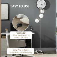 HOMCOM 3-Light Tree Floor Lamps for Living Room, Modern Standing Lamp for Bedroom with Globe Lampshade, Steel Base, Bulb not Included, Silver(m-5)