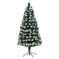 HOMCOM Albero di Natale Artificiale 150cm con Luci Incorporate e 180 Rami, Albero di Natale con Luci a LED e Fibre Ottiche, Base Pieghevole Rimovibile(m-1)