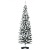HOMCOM Albero di Natale Slim Artificiale 180 cm con Rami Realistici, Albero di Natale Innevato Alto e Stretto con Base Pieghevole, Verde(m-1)
