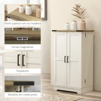 HOMCOM Armário de Cozinha com 2 Portas e 16 Prateleiras Despensa Rústica com Prateleiras Ajustáveis 60x40x104 cm Creme(m-7)