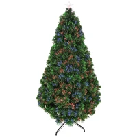HOMCOM Albero di Natale Artificiale slim 150cm con Fibre Ottiche e Luci LED, Albero di Natale Salvaspazio Luminoso con 180 Rami, Verde | Aosom Italy(m-11)