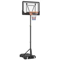 HOMCOM Canasta de Baloncesto con Altura Ajustable 206-260 cm Aro de Baloncesto con Ruedas y Base Rellenable Negro(m-1)