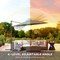 Outsunny 3(m) Cantilever Garden Parasol with Solar Powered Lights, Crank Handle & Cross Base, UPF 50+, 360° Rotation, Dark Grey(m-5)