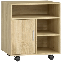 HOMCOM Multifunktionales Druckermöbel auf Rollen mit Regalen und großem Stauraum 60x50x65,5 cm Natur