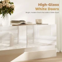 HOMCOM Wandhängendes TV-Möbel bis 208,3 cm mit 3 Klappen und Soft-Close, Weiß Hochglanz(m-4)