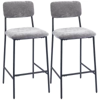 HOMCOM Set of 2 Chenille Fabric Bar Stools, Padded Bar Chairs, Wide Seat, High Back, 45.5x48x101cm, Grey(m-6)