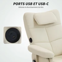 HOMCOM Fauteuil massant avec repose-pied, dossier inclinable jusqu'à 135°, coffre de rangement, télécommande(m-7)