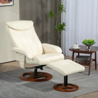 HOMCOM Fauteuil relax avec repose-pieds, dossier inclinable jusqu'à 135°, revêtement synthétique, blanc(m-10)