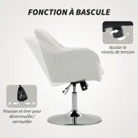 HOMCOM Fauteuil de salon, chaise pivotant à hauteur réglable, fonction de bascule, coussin rembourré, 61 x 64 x 80-92 cm, blanc(m-6)
