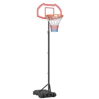 HOMCOM Canasta de Baloncesto con Altura Ajustable 258-314 cm Aro de Baloncesto con Ruedas y Base Rellenable Negro y Rojo