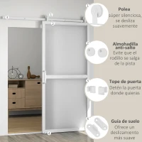 HOMCOM Herrajes para Puertas Correderas 200 cm Kit de Accesorios para Puerta Corredera con 2 Rieles y Guía Blanco(m-5)