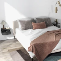 HOMCOM Conjunto de 2 Mesas de Cabeceira Flutuantes com Gaveta e Prateleira Aberta para Sala de Estar, 35x32x22,5 cm Preto Brilhante(m-6)